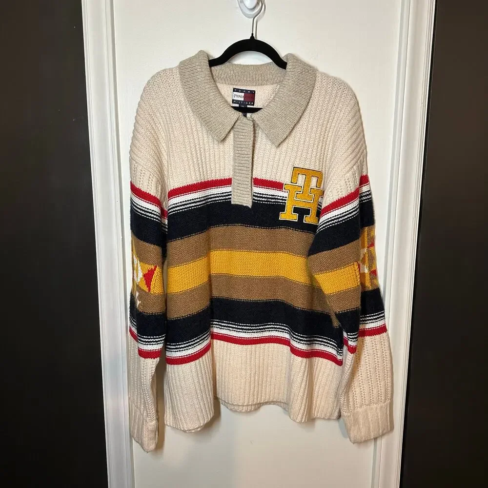 NEW Tommy Hilfiger x Pendleton Men's Valley Stripe Rugby Jumper Sweater Size XXL